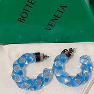 BOTTEGA VENETA Earrings BLUE Clear Glass Sterling Silver Hoops NWT